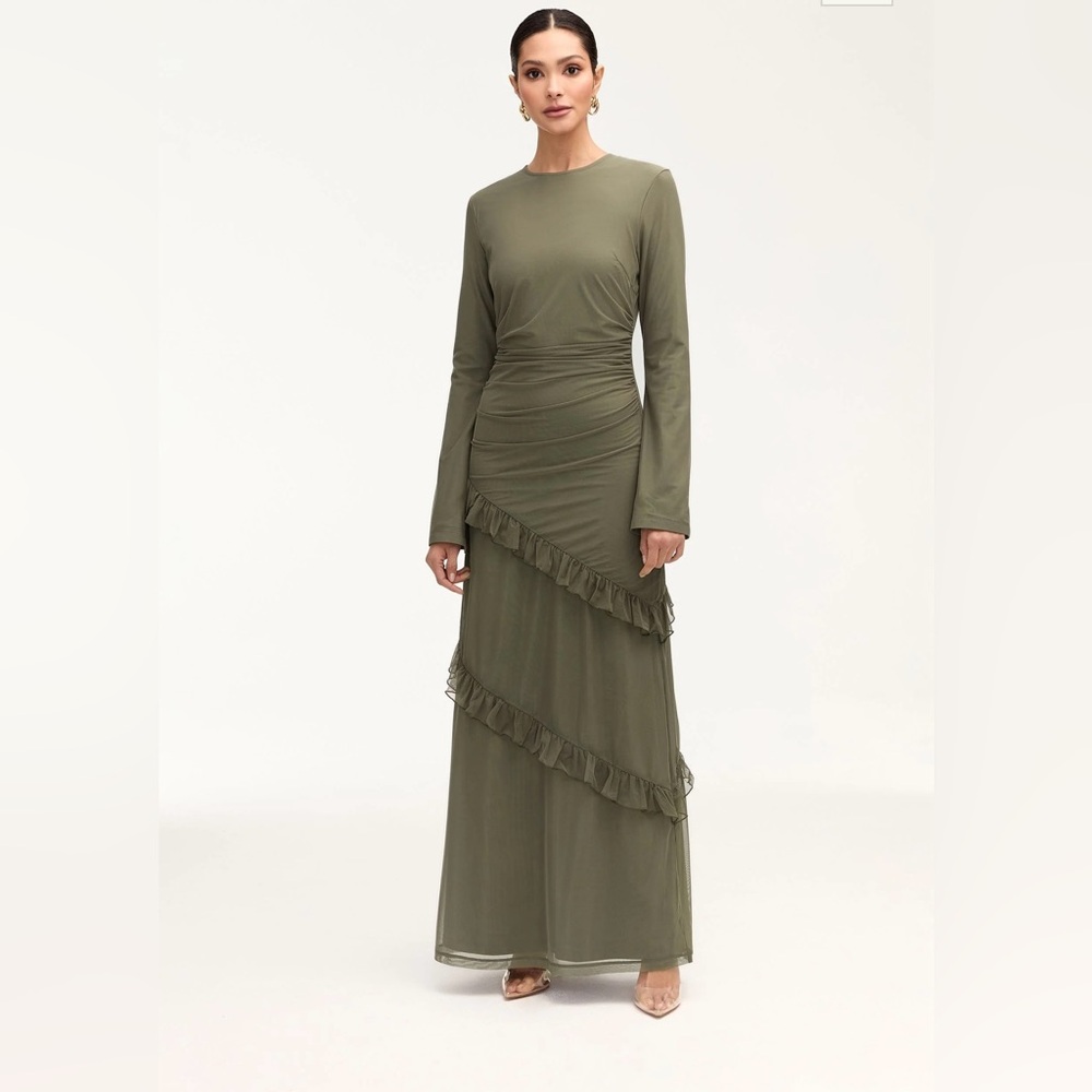 Sabrina Waterfall Maxi Dress - Smokey Olive from Veiled Collection